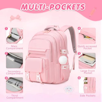GeeWin Girls Backpack, 15.6" Laptop Backpack Schoolbag for Girls Teens Kid Children Elementary Middle School Student, Waterproof Stylish Girl Bookbag with Insulated Lunch Bag & Pencil Bag (Pink) - color: Pink Buckle