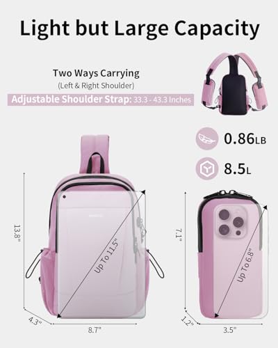 ECOHUB Anti-Theft Crossbody Bag Men Women, RFID Blocking Lightweight Sling Backpack Eco-Friendly with 9 Pockets Sturdy SBS Zippers Water Resistant for Travel Work Hiking Outdoor, Pink - color: Pink