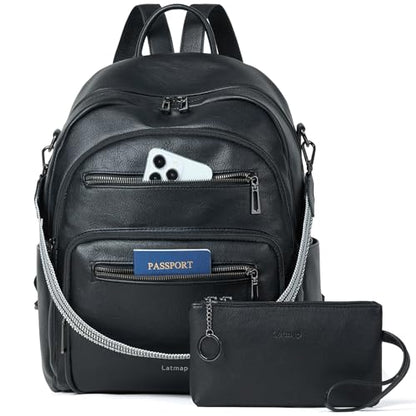 LATMAP Backpack Purse for Women Laptop Backpack, Leather Travel Back Pack Shoulder Bag Teacher College Daypack Work Handbag fits 14" Laptop, Black - color: Style1-black