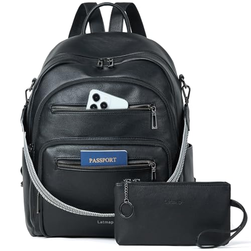 LATMAP Backpack Purse for Women Laptop Backpack, Leather Travel Back Pack Shoulder Bag Teacher College Daypack Work Handbag fits 14" Laptop, Black - color: Style1-black