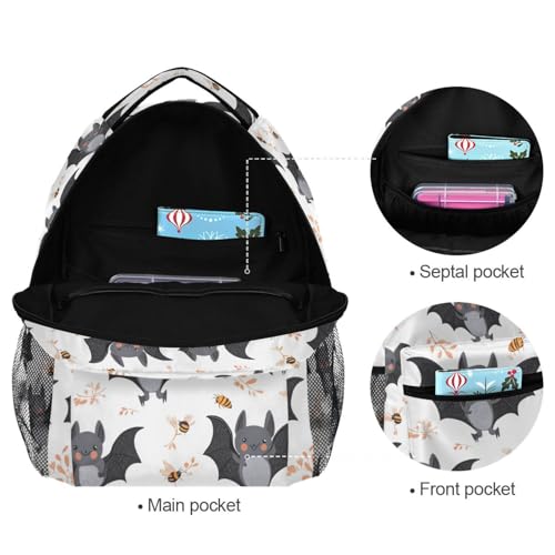 Fun Backpack for Men and Women Waterproof Backpack with Chest Strap Gift Men & Women Cartoon Cute Bats White - color: Multicolor01
