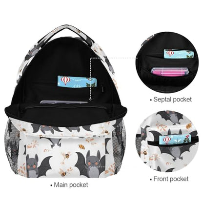 Fun Backpack for Men and Women Waterproof Backpack with Chest Strap Gift Men & Women Cartoon Cute Bats White - color: Multicolor01