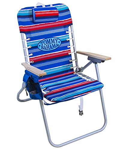 Tommy Bahama Hi-Boy 17" Seat Height 4-Position Lace-Up Suspension Folding Beach Backpack Chair - color: Red and Blue Stripe, style: 1-Pack