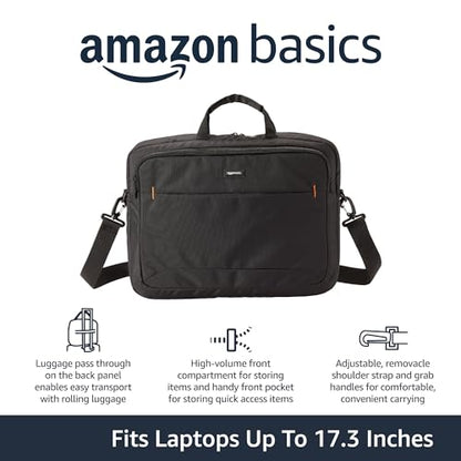 Amazon Basics Laptop Shoulder Bag with Compartments, 17.3-inch, Black, Large Capacity, Fits Dell, HP, ASUS, Lenovo, MacBook Pro and more - size: 17.3 Inch, style: 1-pack
