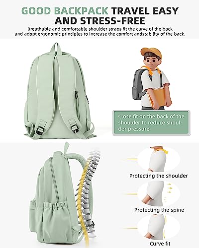 Lightweight Backpack for Women Men Laptop Travel Work Casual Daypack College Bags Cute Aesthetic Travel Backpack Casual Personal item Bag - Green - color: Green