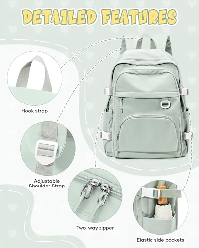Lightweight Backpack for College & High School Backpack With Lots of Pockets Cute School Bag for Girls Boys, Large Capacity Bookbag for Women Men, Waterproof Teens Casual Daypack Backpack(Green) - color: Green