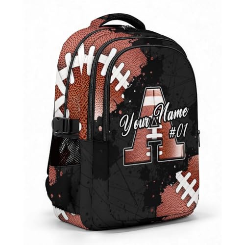 COZYAURA Boys Backpack Personalized Football School Bag for Kids - Custom Initial Sports Bookbag, 17 Inch Large Capacity Daypack for School, Travel, Football Lovers - color: Brown