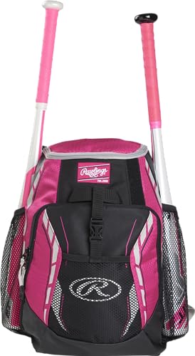 Rawlings | R400 Baseball & Softball Backpack Equipment Bag | T-Ball / Rec / Travel | Multiple Colors - color: Pink