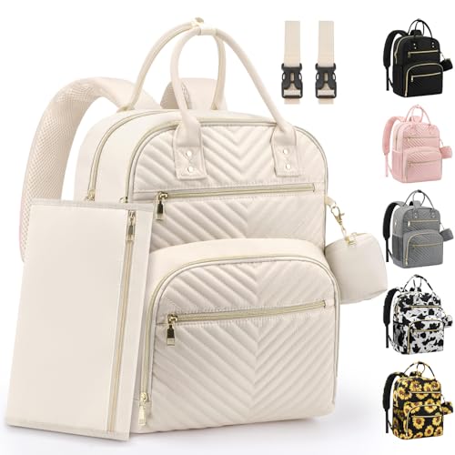 Pritent Diaper Bag Backpack,Baby Essentials Diapers Bag with Pacifier Case,Multipurpose Stylish Large Capacity Travel Backpack for Baby Girl/Boy(L-Beige) - color: Beige, size: Large (With Extra Layer & Changing Pad)