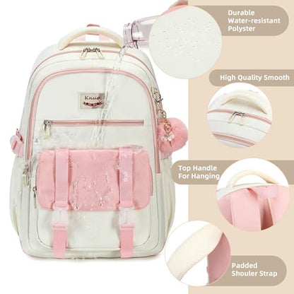 School Backpack for Teen Girls College Backpacks for Women Students Bookbag Large 15.6 Inch Laptop Bags Kids Kindergarten Elementary Middle School Bag Anti Theft Daypack Travel Back Pack Pink - color: Pink