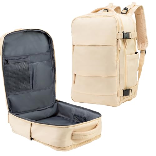 Carrywell (Not Made In China) Travel Backpack Airline Approved, Carry-On Underseat, Holds 15.6 or 16 Inch Laptop, Personal Item Bag with Shoe Compartment For Men Women, Beige 30l - color: Beige, size: 1 Pack, style: Travel Backpack 2