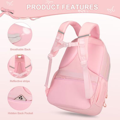 DIGOBAY Backpack for Girls, 3PCS Girls Backpack for School with Lunch Bag Pencil Case, Cute Kids Teens Bookbag for Kindergarten Elementary Preschool Middle School (Pink) - color: Beige-pink
