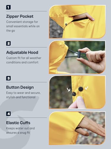 SaphiRose Unisex Rain Poncho Waterproof Raincoat Hooded for Adults Women with Pockets - color: Yellow