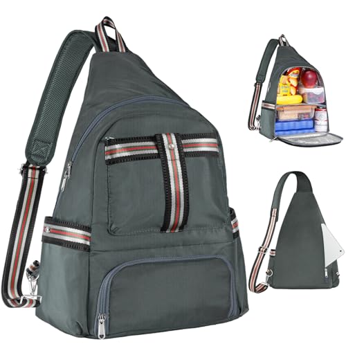 Crossbody Lunch Backpack, Double Deck Insulated Lunch Box for Men Women Adult, Leakproof Lunchbox with Side Pokets for iPad, Large Cooler Bag for Work Office Hiking Beach Picnic, Grey-Pro - color: Grey-pro