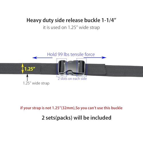 Side Release Buckles Heavy Duty Plastic Buckle Snap Clips Clasps Backpack Buckle Replacement for Strap - style: 1-1/4 Inch - 2sets