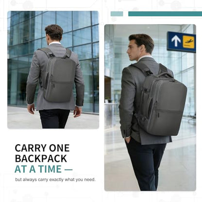 2-in-1 Travel Backpack for Men, Expandable 16" Laptop Backpack with Detachable Briefcase, Water-Resistant Carry-On Business Bag with USB-C, Gray - color: Gray
