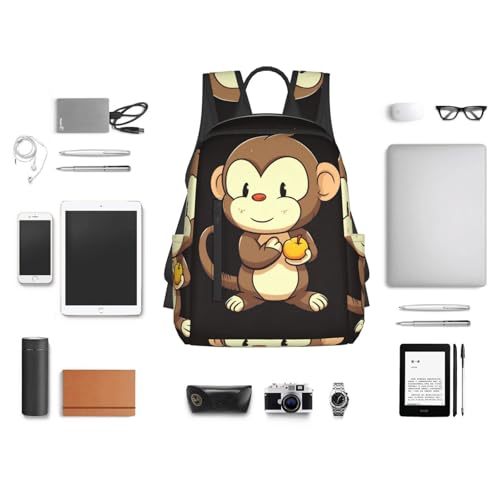 Cartoon monkey holding fruit Travel Backpack for Men & Women 14 inch Laptop Backpack Waterproof Work Back Pack - color: Cartoon Monkey Holding Fruit