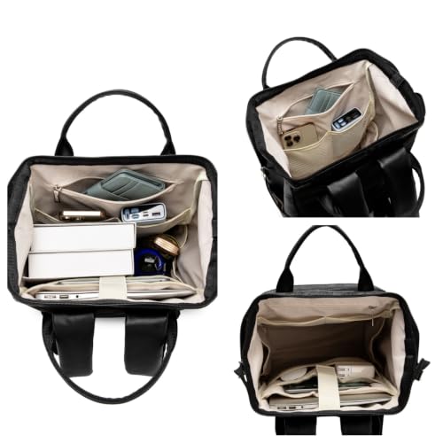 Kinmac Wide Open Style Laptop Backpack for Laptop Up to 15.6 Inch Men Women Travel Outdoor Backpack (Paisley Black PU) - color: Paisley Black Pu