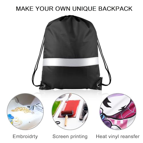 KUUQA 12 Pcs Drawstring Backpack Bag Bulk Reflective Black - color: Black