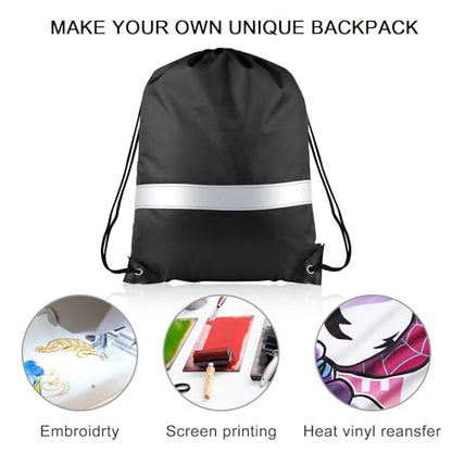 KUUQA 12 Pcs Drawstring Backpack Bag Bulk Reflective Black - color: Black
