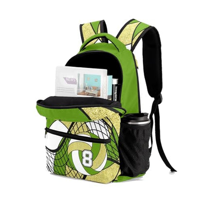 Sport Bag Volleyball Dark Green Gold Laptop Backpack Personalized Casual School Backpack for Women Men Gift - color: Volleyball Dark Green Gold