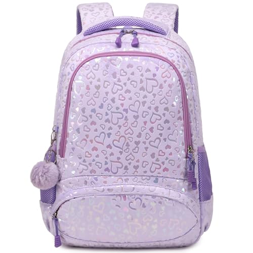 Meisohua School Backpack for Girls Large Fluffy Bookbag for Kids Teens School Bags for Girl Primary Middle School Casual Daypack - color: Furry Heart Purple