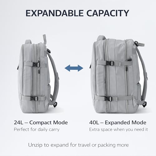 Travel Backpack, Expandable Large Capacity Business Work, Water Repellent Carry On Daypack with USB Charging Port, Fit 17 Inch Laptop, Bag for Men and Women, Grey - color: Grey