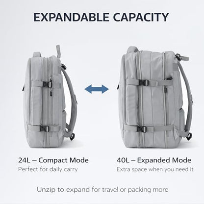 Travel Backpack, Expandable Large Capacity Business Work, Water Repellent Carry On Daypack with USB Charging Port, Fit 17 Inch Laptop, Bag for Men and Women, Grey - color: Grey