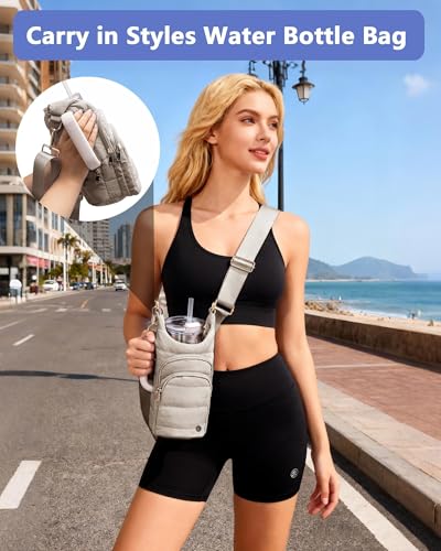 Water Bottle Holder with Strap for 30/32 oz, Crossbody Water Bottle Carrier Bag with RFID Blocking Phone Pocket - color: Black