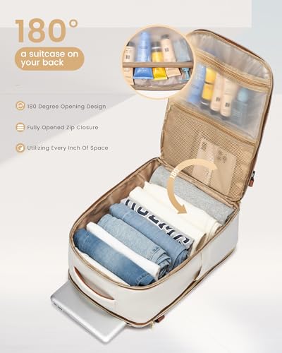 LOVEVOOK Travel Essentials Carry on Backpack 40L Travels Backpack for Women,Waterproof TSA Personal Item Travels Bag Airline Flight Approved,Large Carry on Luggage Laptop Backpack with Packing Cubes - color: Beige White - Chestnut Brown, size: Large-40L-4