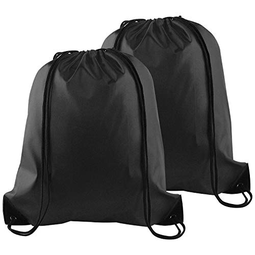 KUUQA 2 Pcs Drawstring Backpack Bags Sports Cinch Sack String Backpack Storage Bags for School Gym Traveling (Black) - color: Black
