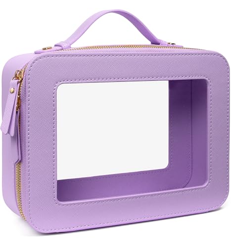 LETGO Clear Sunscreen Makeup Bag Organizer,Travel Toiletry Bag Cosmetic Case for Women,Portable Beach Make Up Skincare Pouch Car Organizer Bag with Zippers for Essentials(Large-Purple) - color: 0-Large-Purple
