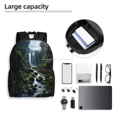 Nice Butterfly Backpack Lightweight Laptop Bag Waterproof Shoulder Bags Travel Hiking Casual Daypack For Men Women - color: Waterfall Cliff