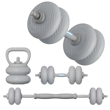 Adjustable Dumbbell Set 13LB/18LB/22LB/35LB, 4-in-1 Soft Shell Weight Set with Connector, Converts to Barbell & Kettlebell, Strength Training Equipment for Home Gym, Ideal for Women & Beginners - color: Grey