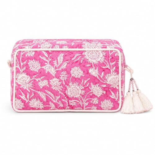 Huar Travel Makeup Bag - Large Capacity Cosmetic Bags for Women - color: White & Pink Floral