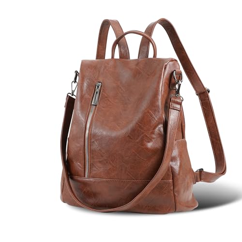 Women Backpack Purse PU Leather Anti-theft Casual Shoulder Bag Fashion Ladies Satchel Bags - color: Tortoiseshell Brown, size: Medium