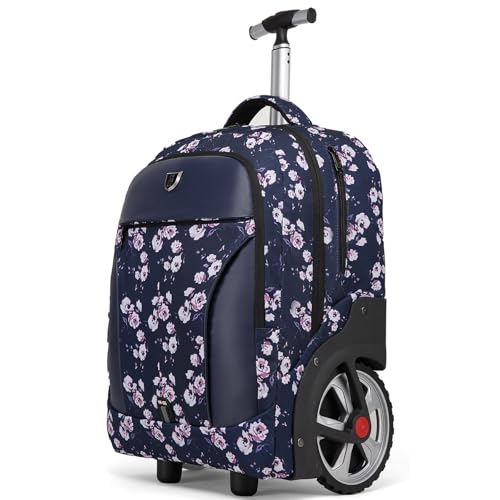 YH&GS Rolling Backpack Floral, Waterproof with Wheels for Business, College Student and Travel Commuter, Carry on Laptop Compartment, Fit 17 Inch Laptop, Wheeled Adults, 20inch - color: Floral