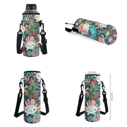 Cute Axolotl Leaves Backpack Set with Lunch Bag Pencil Case Water Bottle Holder Fashion Backpack for Kids Trendy Bookbag for Girls Elementary Middle School Student Schoolbag Set - color: Cute Axolotl Leaves