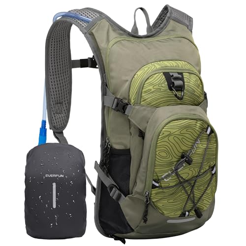 Everfun Hydration Backpack 18L with Water Bladder 2L/3L Hiking Water Backpack Women Men Hydration Pack Insulated Lightweight Day Hydropack with Storage for Hiking, Biking, Running, Festival - color: Olive Green, size: 2L Bladder