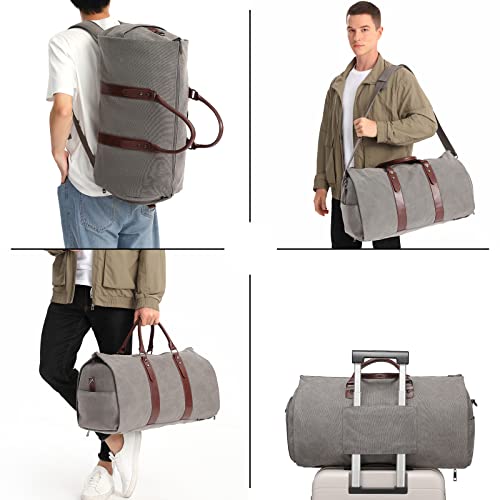 seyfocnia Convertible Travel Garment Bag,Carry on Garment Duffel Bag for Men Women - 2 in 1 Hanging Suitcase Suit Business Travel Bag - color: Grey-backpack