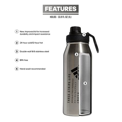 adidas Metal Water Bottle 1L - color: Stainless Steel/Black/2