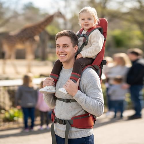 WIPHA Hiking Backpack Carrier,Lightweight Toddler Shoulder Carrier with Sun Shade, Saddle Toddler Backpack for Kids 6 Months to 2 Years Old - color: Antelope-I-Red