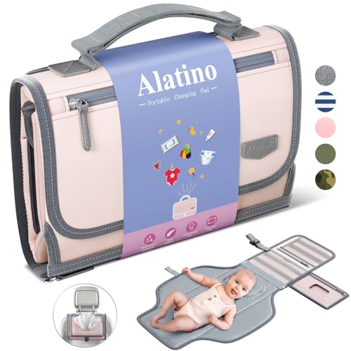 Alatino Portable Diaper Changing Pad for Baby, Detachable Travel Changing Pad with Baby Wipes Pocket, Gifts for Baby Shower, Newborn Girls and Boys (Light Pink) - color: Light Pink