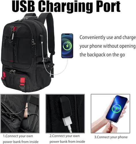 DUSLANG Travel laptop backpack, Extra Large 65L Traveling College Backpack,Large Capacity Backpack for Men Women,Fits 17 Inch Computer, USB Charging Port, Black - color: 65l Black With Shoes Storage Bag