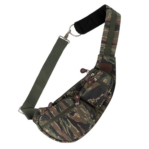 Rothco Vintage Canvas Crossbody Sling Bag – Compact Travel Shoulder Backpack 2L Storage - color: Tiger Stripe Camo