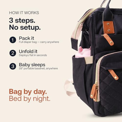 SNUGGY BABY Diaper Bag with Changing Station, Diaper Backpack with Changing Pad, Portable Diaper Organizer, Insulated Bottle Holders, Large Capacity, Water-Resistant Travel Bag (Black) - color: Black