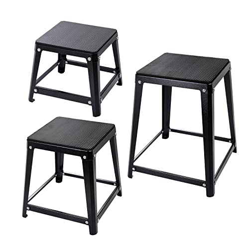 Plyometric Platform Box, Plyometric Box Jump Set For Home Gym Training, Conditioning, Strength Training - color: Set of 3 Black