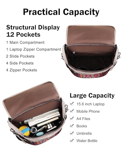 FADEON Laptop Backpack for Women Leather Travel Backpack with Laptop Compartment, Designer PU Shoulder Laptop Bag Grey - color: Grey Retro Style