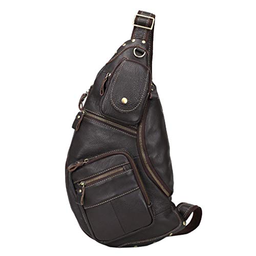 Leather Sling Bag Crossbody Backpack for Men Women Travel Outdoor Sports Hunting Hiking Large Capacity Cool Shoulder Chest Pack Bags Daypack - color: #28coffee