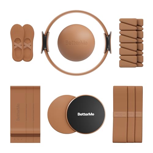 BetterMe Pilates Studio Kit – Pilates Ring, Pilates Ball, Resistance Bands & Sliders – Complete Pilates Equipment Set for Women – Home & Studio Pilates Workout Kit - color: Mocha